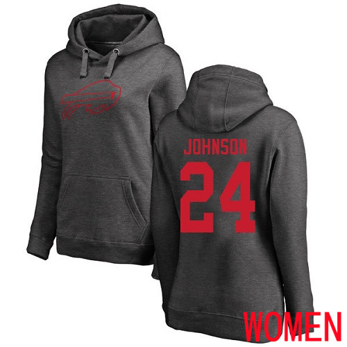 NFL Women Buffalo Bills 24 Taron Johnson Ash One Color Pullover Hoodie Sweatshirt